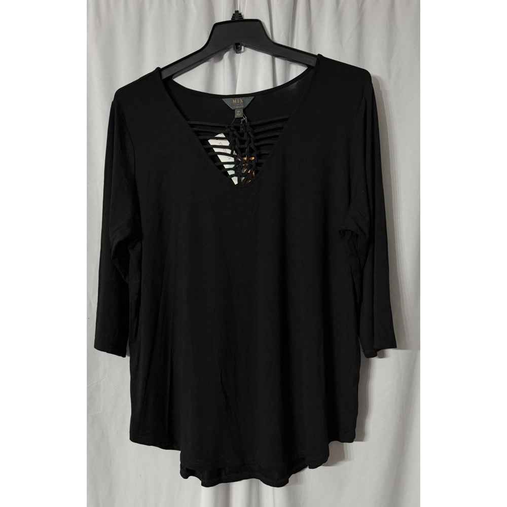 NWT MIX by 41 Hawthorn Womens 3/4 Sleeve Maiken Braided Black Top Shirt Plus 2X
